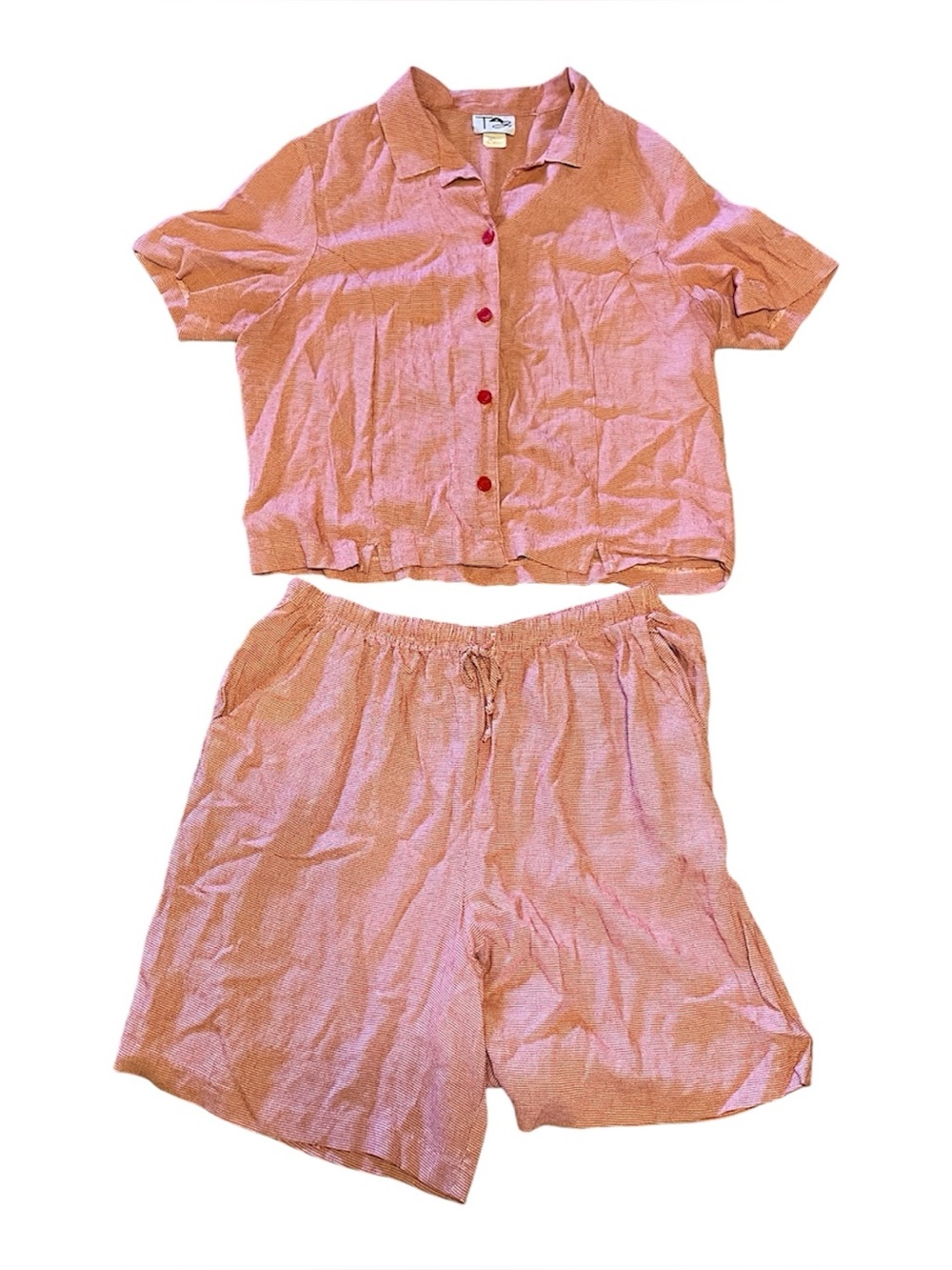 Vintage 2 Piece Summer Romper Set Red & White Size XL
